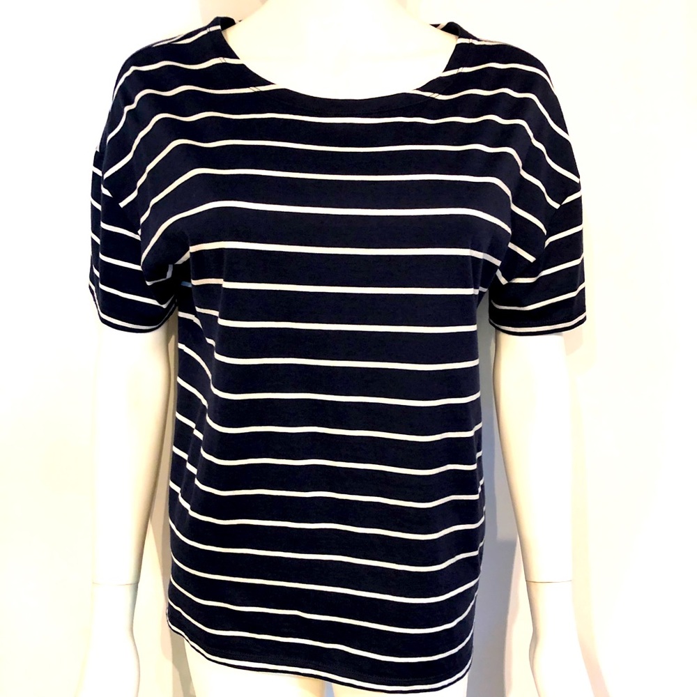 Sunspel women’s boatneck shirt navy/white striped